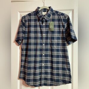Navy Blue and White Plaid Casual Button Down Shirt